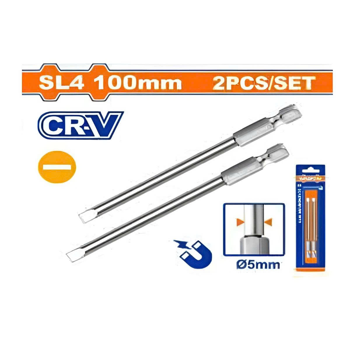 Bộ 2 Mũi Vít Dẹp Nối Dài SL4x100mm WADFOW WSV9KSL4