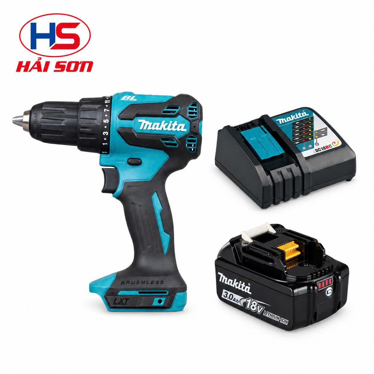 Combo máy khoan búa vặn vít dùng pin 18V MAKITA DHP490 (1 pin 3.0Ah và 1 sạc)