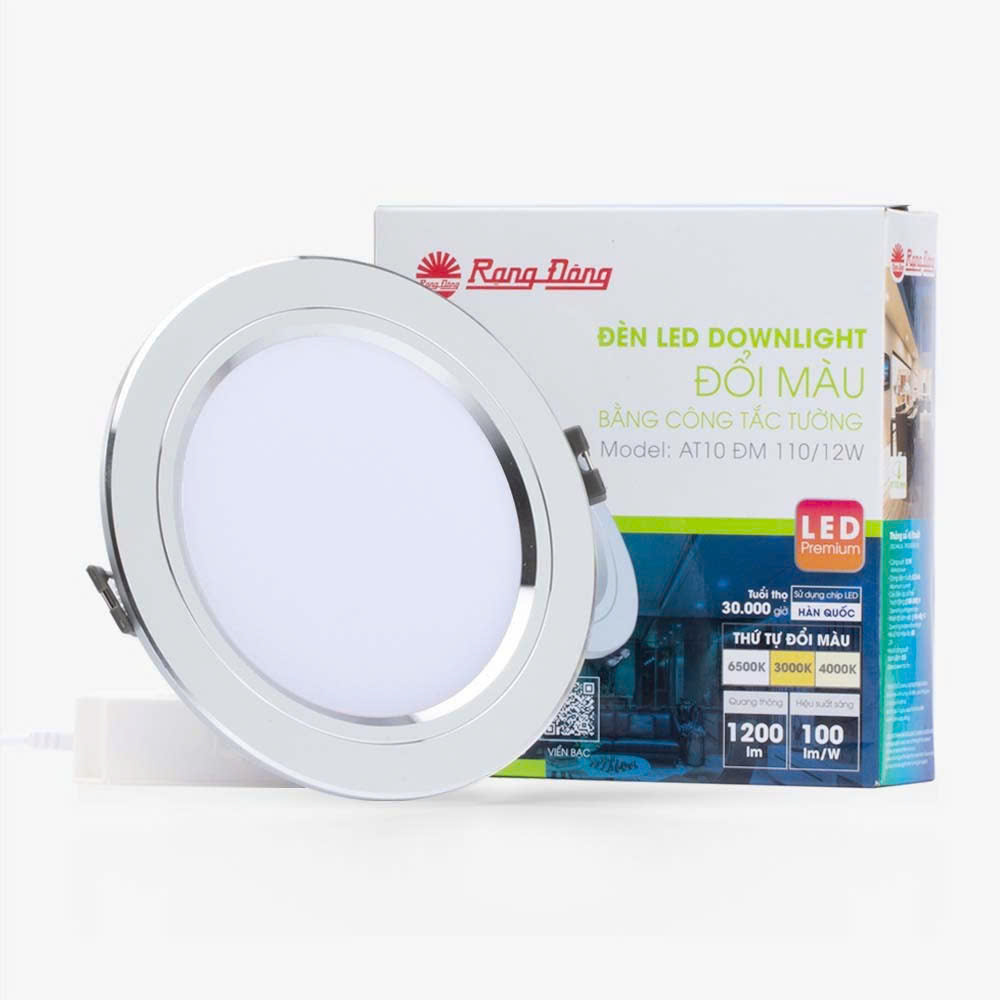 Đèn LED âm trần Downlight đổi màu AT10 110/12W Rạng Đông (viền bạc)
