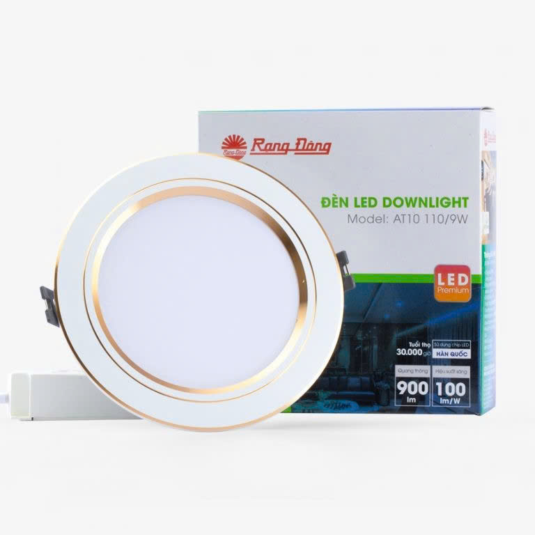 Đèn LED Downlight AT10 110/9W Rạng Đông (viền vàng)