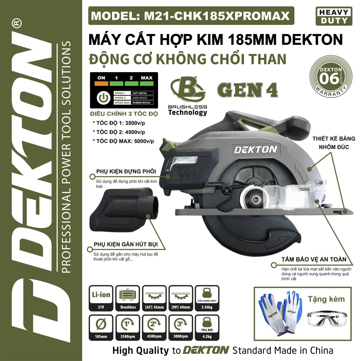Máy Cắt Hợp Kim bằng pin 185mm Dekton M21-CHK185XPROMAX