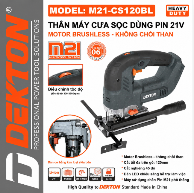 Máy cưa sọc dùng pin 21V Dekton M21-CS120BL - Cắt gỗ 120mm