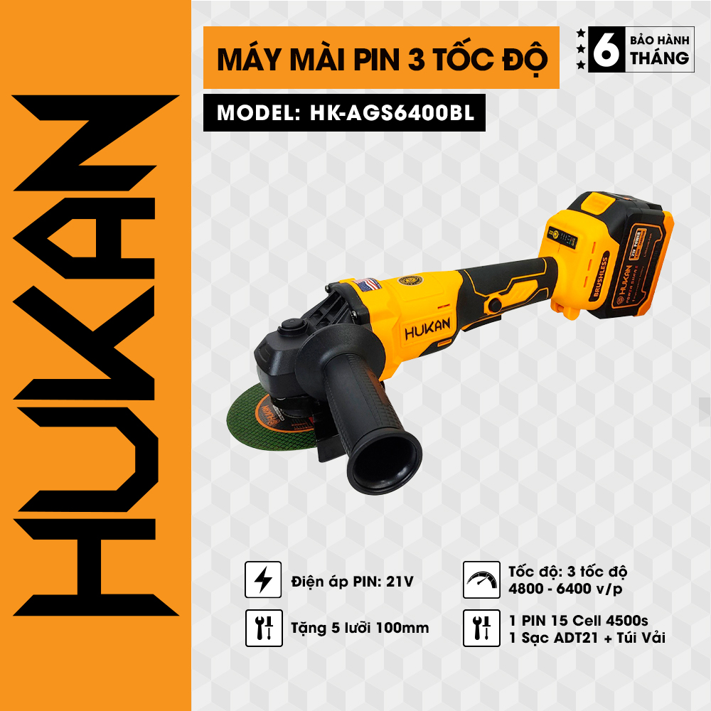 Máy Mài Góc Dùng Pin 3 Tốc Độ HUKAN - HK-AGS6400BL