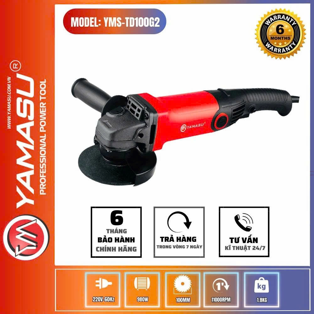 MÁY MÀI GÓC TAY DÀI YAMASU YMS-TD100G2 CÔNG SUẤT 980W (CÔNG TẮC BÓP)