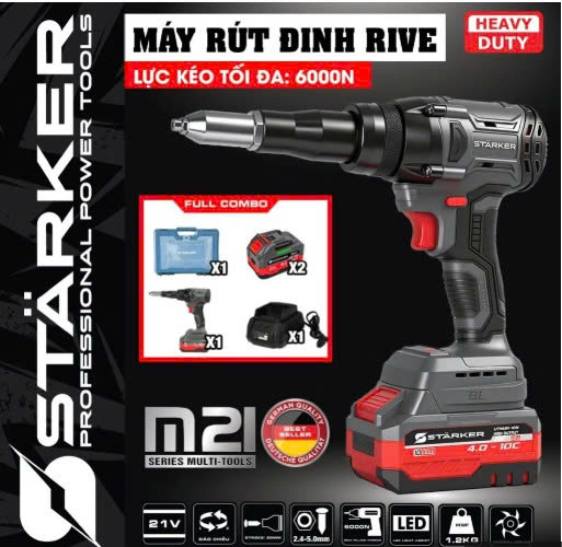 Máy Rút Đinh Rive Pin 21V Brushless, Chân M21 - SK-RV380GR