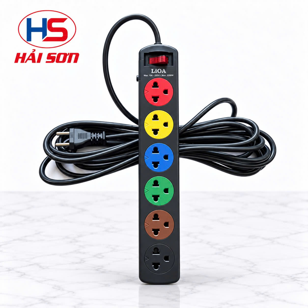 Ổ cám điện 6 lỗ 2 chấu 5m Lioa 6SND5.2.10 (10A 2000W)