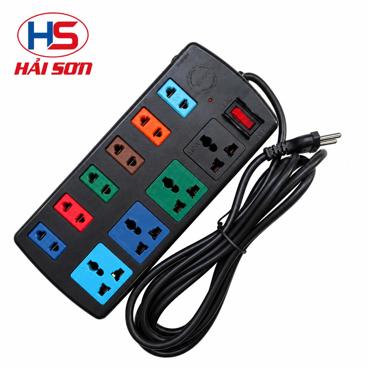Ổ cắm kéo dài đa năng kết hợp 10 ổ LiOA 4D6S52 5mx2 (Đen)